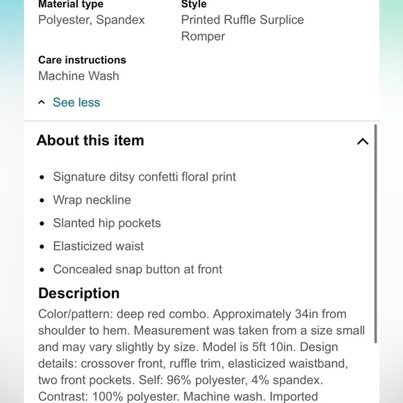 BCBG Ruffled Floral Print Surplice Romper, Size Small - Picture 6 of 14